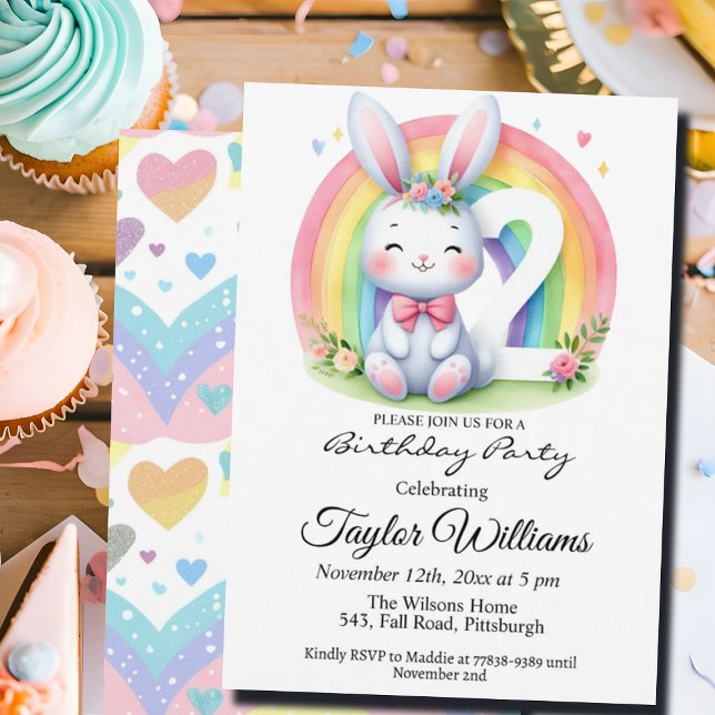 Färgregat och Bunny 2:a födelsedag Party Inbjudningar (Skapare uppladdad)