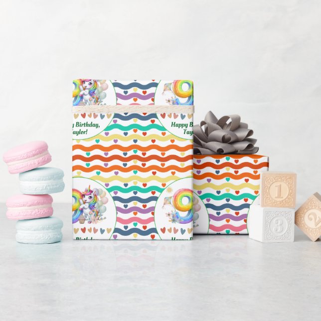 Färgregat och Unicorn 9:e Födelsedagsfesten Presentpapper (Baby Shower)
