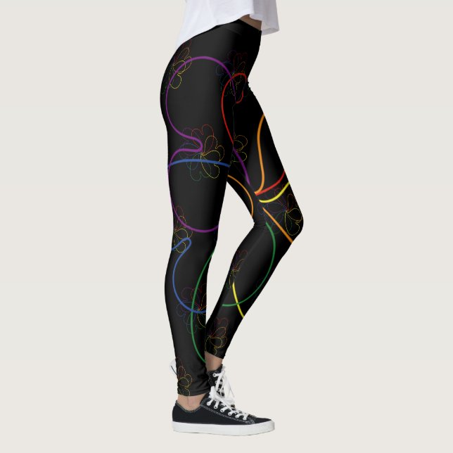 Färgregat på svart Chic hjärtaS-blomma Leggings (Höger)