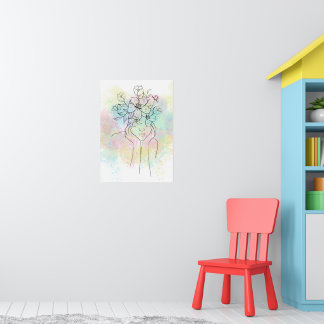 Färgrik Abstrakt Akvarell Med Kvinna Och Blomma Poster