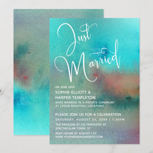 Färgrik Abstrakt Akvarell Nygifta Skrift Inbjudningar (Fram/baksida)