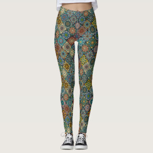Färgrik abstrakt belägger med tegel mönsterdesi leggings