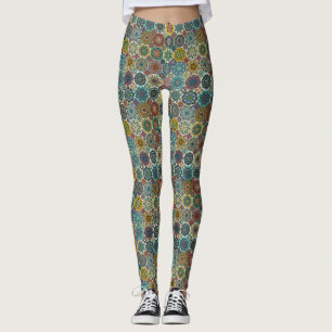 Färgrik abstrakt belägger med tegel mönsterdesi leggings