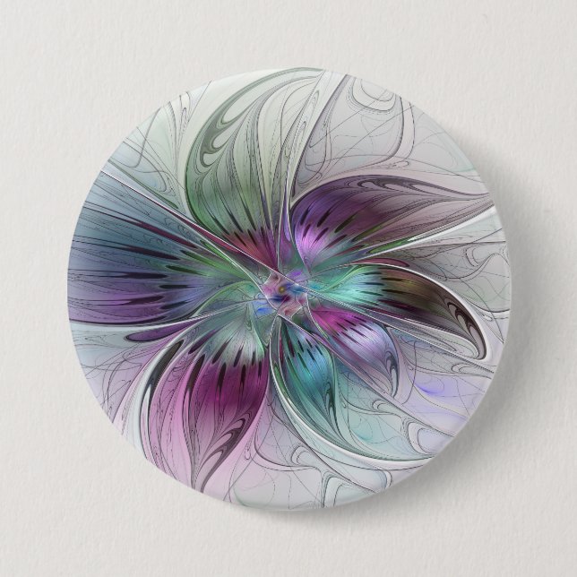 Färgrik Abstrakt Blomma Modern Blommig Fraktal Kon Knapp (Framsida)