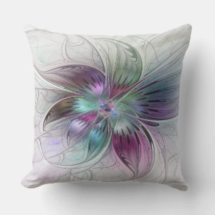 Färgrik Abstrakt Blomma Modern Blommig Fraktal Kon Kudde