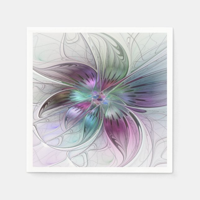 Färgrik Abstrakt Blomma Modern Blommig Fraktal Kon Pappersservett (Framsidan)