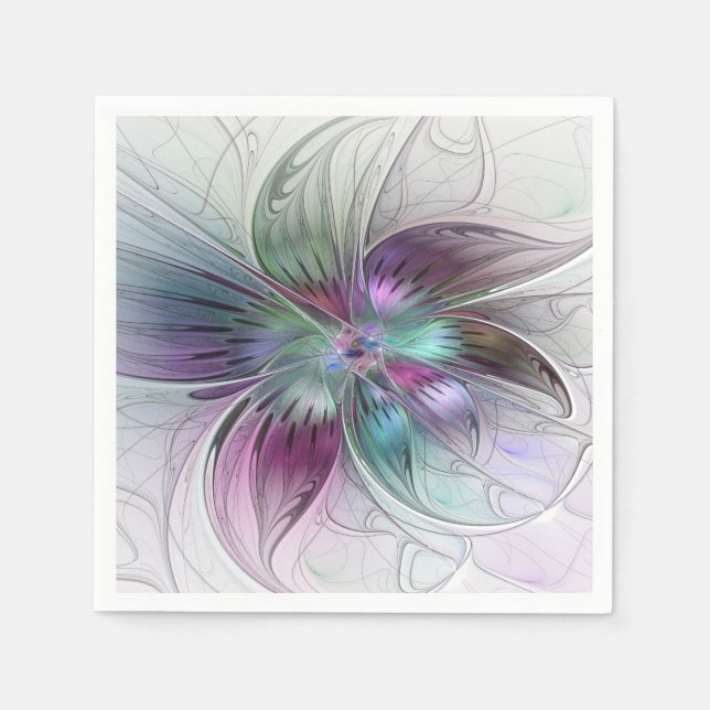 Färgrik Abstrakt Blomma Modern Blommig Fraktal Kon Pappersservett (Framsidan)
