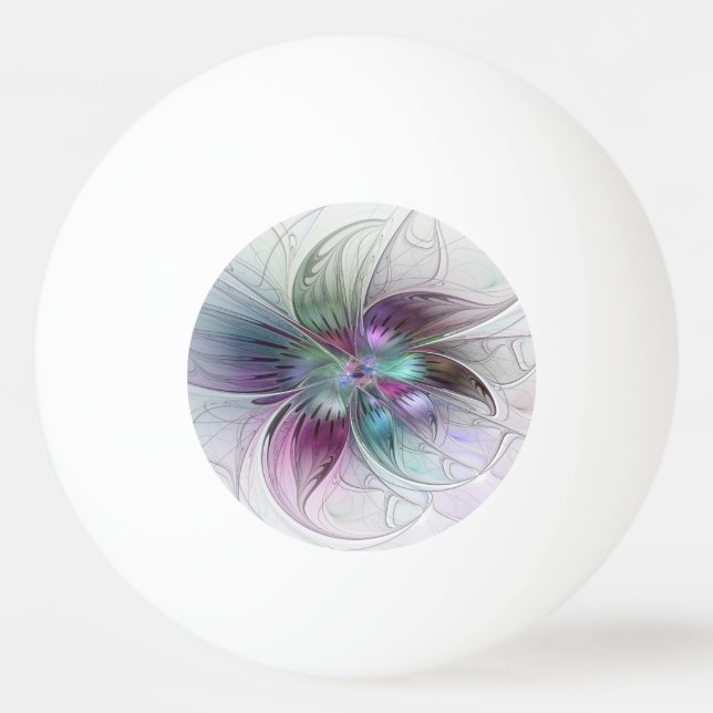 Färgrik Abstrakt Blomma Modern Blommig Fraktal Kon Pingisboll (Framsidan)