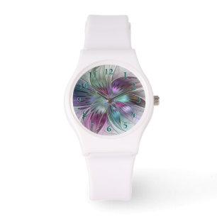 Färgrik Abstrakt Blomma Modernt Blommigt Fraktal K Armbandsur