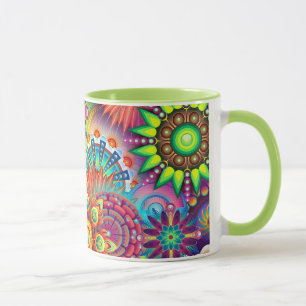 Färgrik abstrakt blommar kaffemuggen mugg