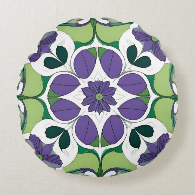 Färgrik Abstrakt Blommig Design Rund Kudde (Framsidan)