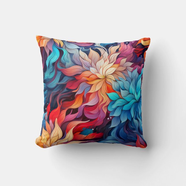 Färgrik Abstrakt Blommig Illustration Kudde (Framsida)