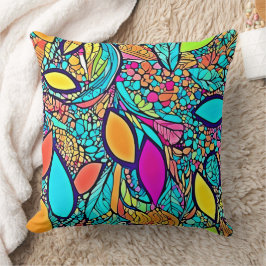 Färgrik Abstrakt Blommig Konst Kudde