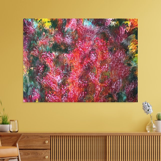 Färgrik Abstrakt Blommig Målning på Canvas (Insitu (Vardagsrum))