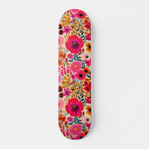 Färgrik Abstrakt Blommig Rosa Gul Djärv Mönster Mini Skateboard Bräda 18,5 Cm