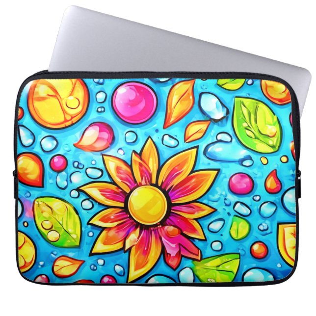 Färgrik abstrakt blommönster laptop fodral (Framsidan)