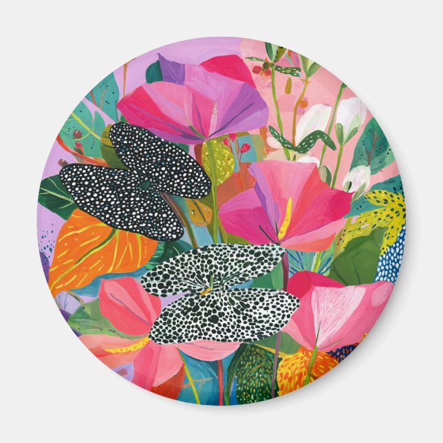 Färgrik Abstrakt Blommönster Magnet (Framsidan)