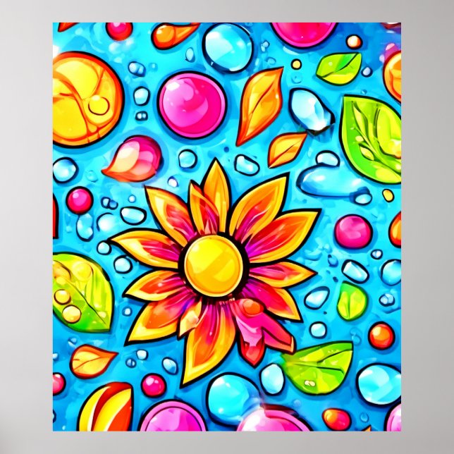 Färgrik abstrakt blommönster poster (Framsidan)