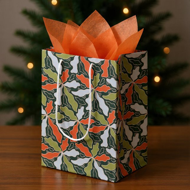 Färgrik Abstrakt Botanisk  (Colorful Abstract Botanical Medium Gift Bag by Ricaso A stunning modern orange & green design)