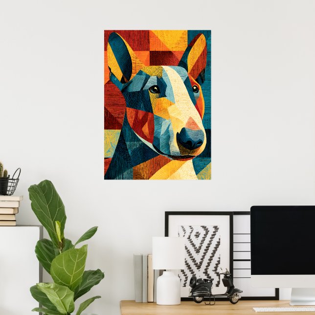 Färgrik Abstrakt Bullterrier Geometrisk Affisch (Hemmakontoret)