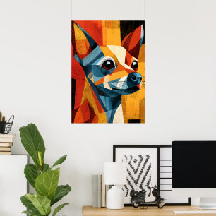 Färgrik Abstrakt Chihuahua Geometrisk Affisch