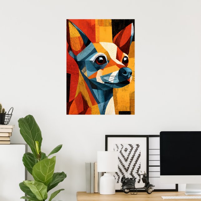 Färgrik Abstrakt Chihuahua Geometrisk Affisch (Hemmakontoret)