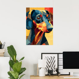Färgrik Abstrakt Dachshund Geometrisk Affisch