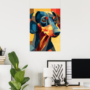 Färgrik Abstrakt Dachshund Geometrisk Affisch
