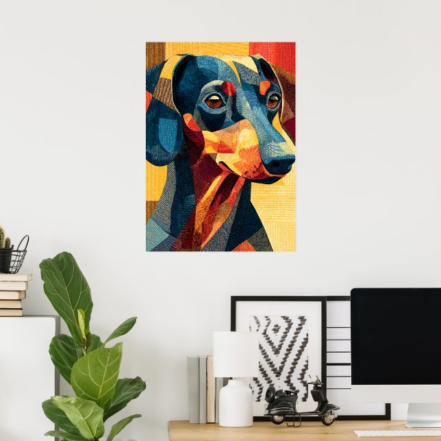 Färgrik Abstrakt Dachshund Geometrisk Affisch (Hemmakontoret)