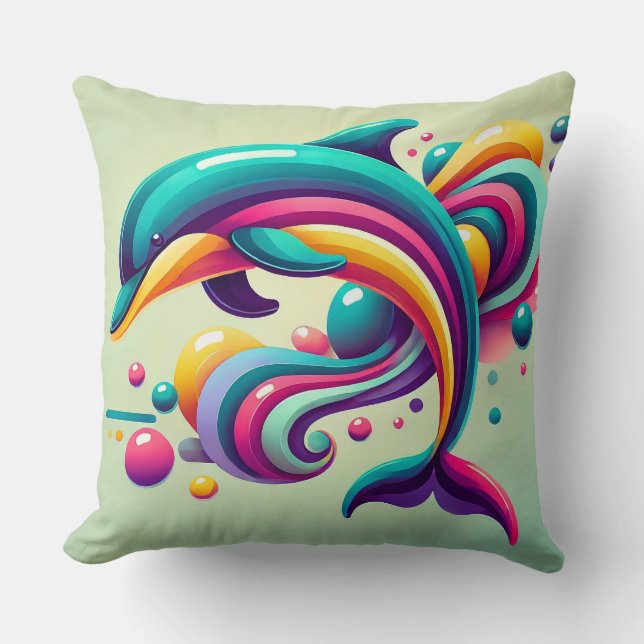 Färgrik Abstrakt Delfin Illustration Kudde (Framsida)