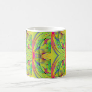 Färgrik abstrakt design i gröntgult och rött kaffemugg