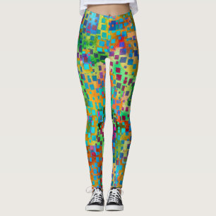 Färgrik abstrakt Digital konst med kvadrerar Leggings