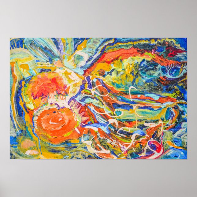 Färgrik Abstrakt Finkonst 19" x 13" Affisch (Framsidan)