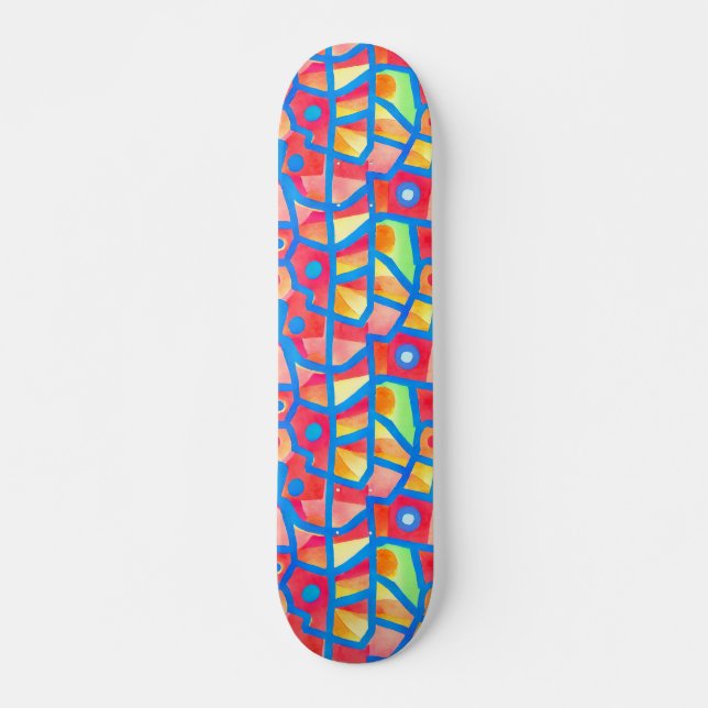Färgrik Abstrakt Geometrisk Mönster Djärv Gatukons Mini Skateboard Bräda 18,5 Cm (Framsida)