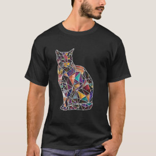 Färgrik Abstrakt Glasmosaikgeometri Katt T Shirt