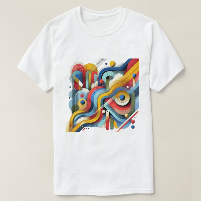 Färgrik Abstrakt Grafik Vit T Shirt (Design framsida)