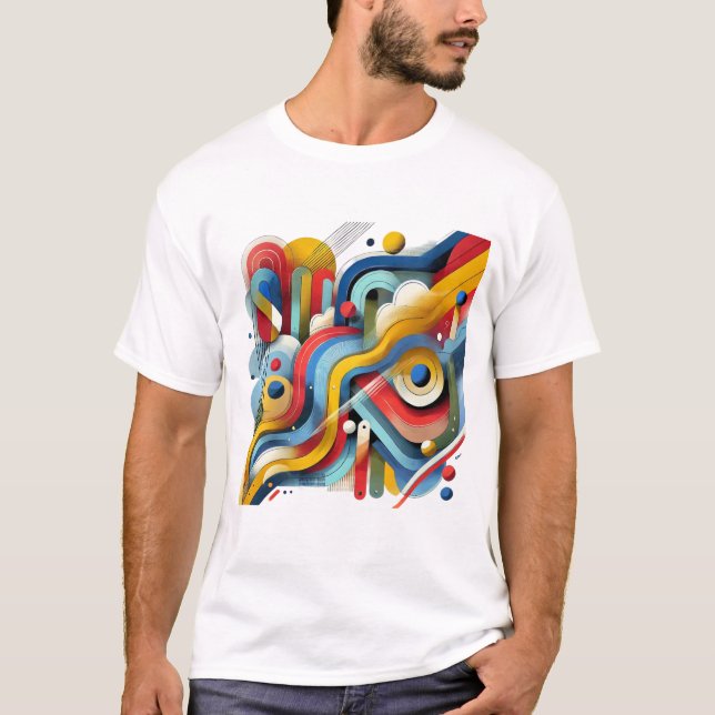 Färgrik Abstrakt Grafik Vit T Shirt (Framsida)