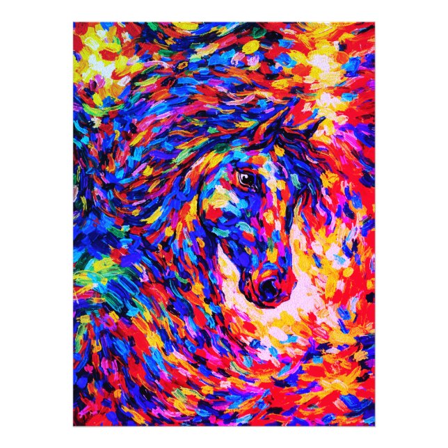 Färgrik Abstrakt Hästporträtt Impasto Fototryck (Framsidan)