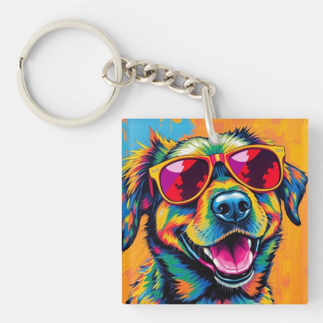 Färgrik Abstrakt Hund med Solglasögon (Framsidan)