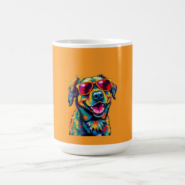 Färgrik Abstrakt Hund med Solglasögon Kaffemugg (Center)