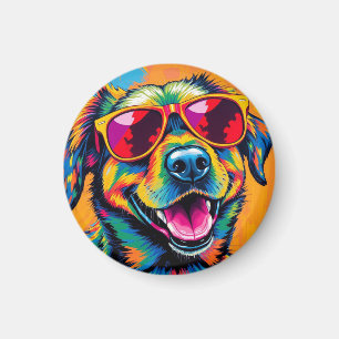Färgrik Abstrakt Hund med Solglasögon Magnet