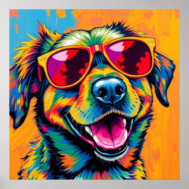 Färgrik Abstrakt Hund med Solglasögon Poster (Framsidan)