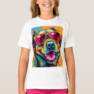 Färgrik Abstrakt Hund med Solglasögon T Shirt