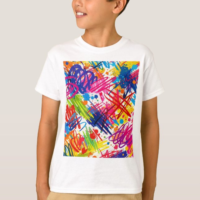 färgrik abstrakt klotterkonst t-shirt (Framsida)