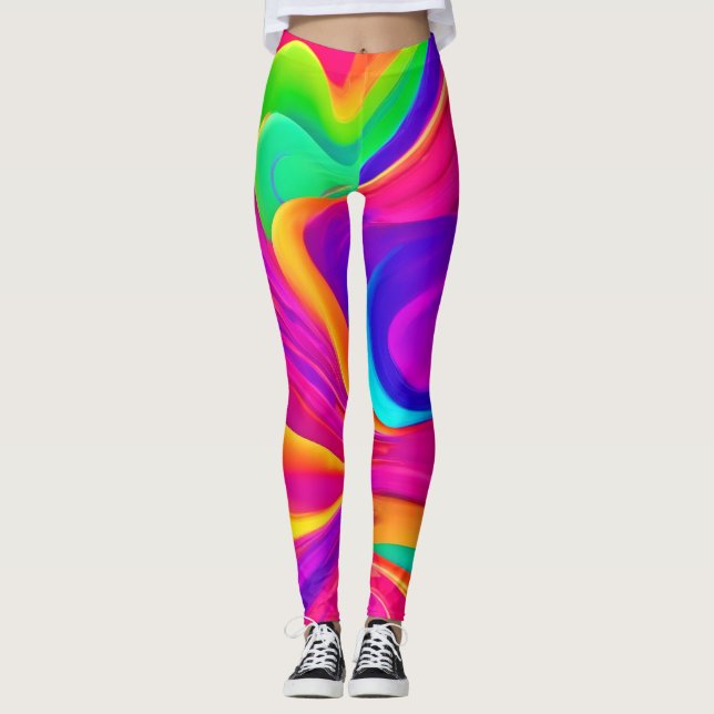 Färgrik Abstrakt Konstverk Leggings (Framsida)