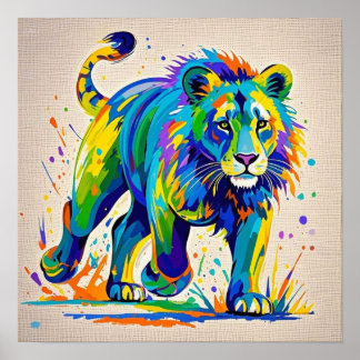 Färgrik abstrakt Lejon djur konst design Poster