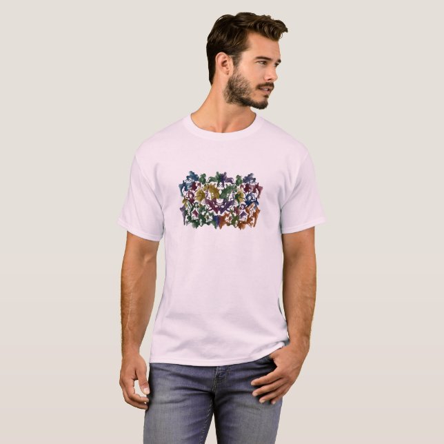 Färgrik Abstrakt Mänsklig Mönster T-Shirt | Modern (Hel framsida)