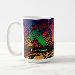 Färgrik abstrakt med strukturer, mönster & namn kaffemugg