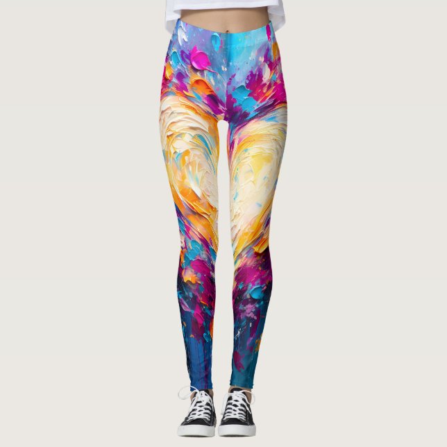 Färgrik Abstrakt Modern Kärlek Hjärtat Leggings (Framsida)
