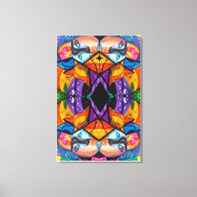 Färgrik abstrakt porträtt med svart diamant canvastryck (Framsida)